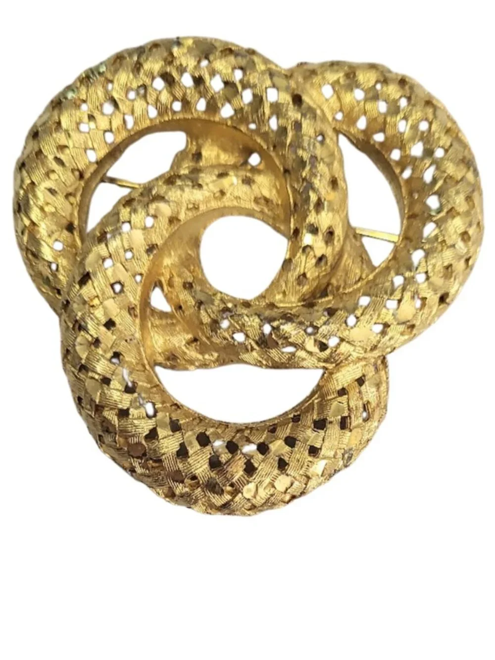 BSK Vintage Signed Gold Tone Braided Knot Brooch Pin
